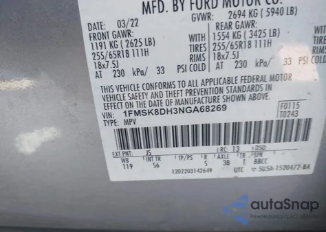 2022 Ford Explorer Xlt из США, поврежденный, VIN 1FMSK8DH3NGA68269